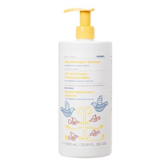 Korres Baby Showergel & Shampoo Coconut & Almond, Βρεφικό Αφρόλουτρο & Σαμπουάν Kαρύδα & Αμύγδαλο 1lt