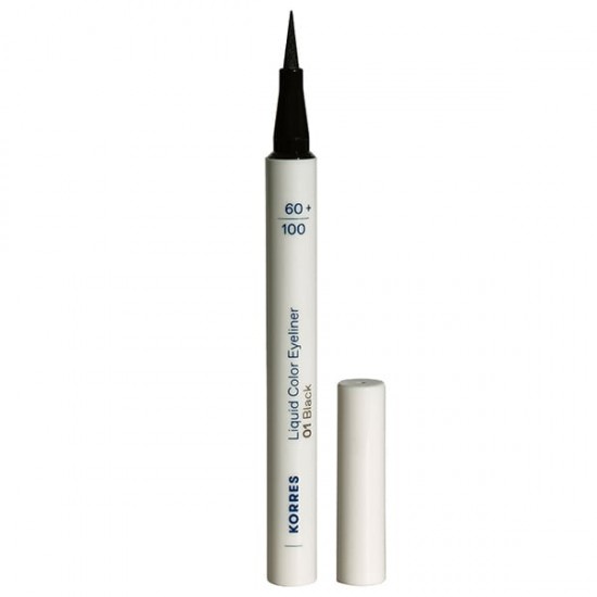 Korres Liquid Color Eyeliner Black Αδιάβροχο Υγρό Eyeliner Με Μορφή Στυλό Σε Μαύρο Χρώμα 1ml