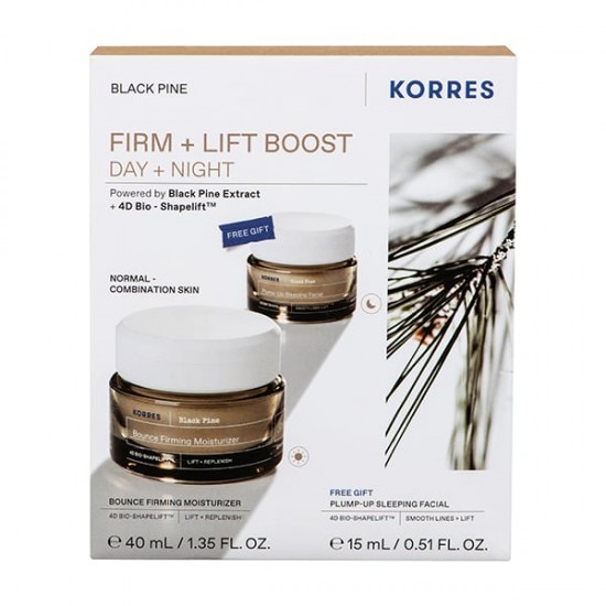 Korres Promo Black Pine Firming & Lift Boost Day & Night  Κρέμα Σύσφιξης Ημέρας  Για Κανονικές- Μικτές Επιδερμίδες Επιδερμίδες 40ml & Δώρο Pump-Up Sleeping Facial Κρέμα Σύσφιξης Νύχτας 15ml