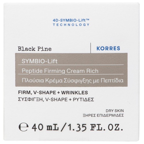 Korres Black Pine 4D SYMBIO-Lift Peptide FIrming Cream , Συσφικτική Κρέμα Προσώπου Μαύρη Πεύκη με Πεπτίδια για Ξηρές Επιδερμίδες 40ml 
