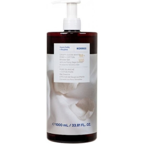 Korres Crispy Clean White Rose & Cotton Shower Gel Αφρόλουτρο Λευκά Άνθη & Βαμβάκι 1000ml
