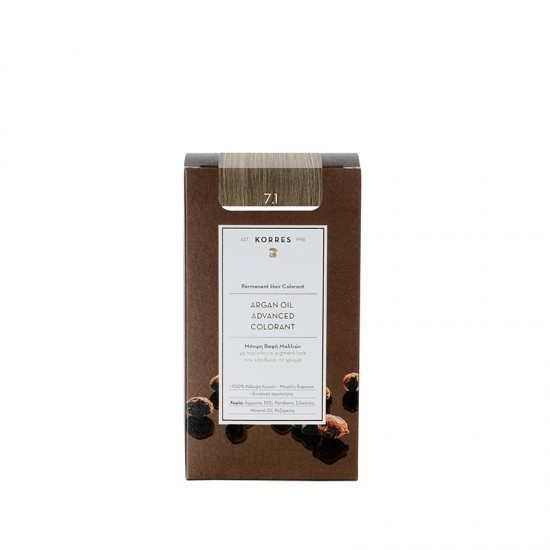 Korres Argan Oil Advanced Colorant N7.1 Ash Blonde, Βαφή Μαλλιών Χρώμα Ξανθό Σαντρέ