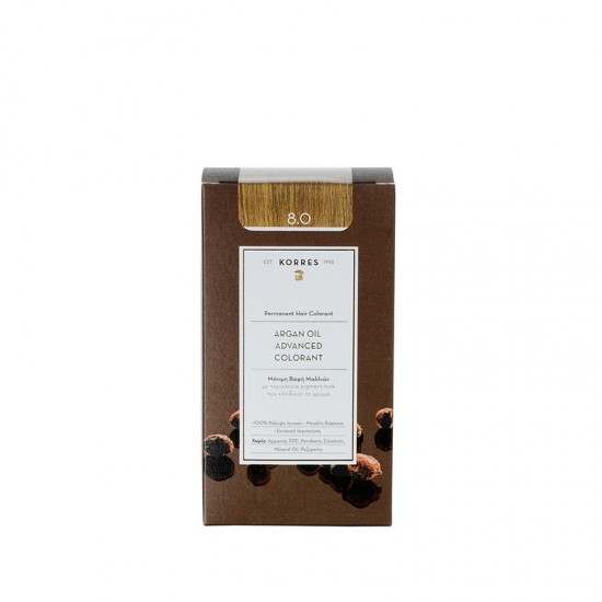 Korres Argan Oil Advanced Colorant N8.0 Light Blonde, Βαφή Μαλλιών Χρώμα Ξανθό Ανοιχτό 