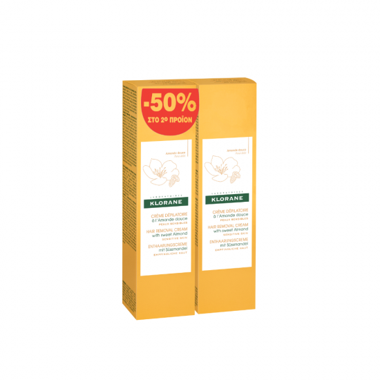  Klorane Creme Depilatoire Απαλή Αποτριχωτική Κρέμα Σώματος με Γλυκό Αμύγδαλο 2x150ml (-50% στο 2ο Προϊόν)