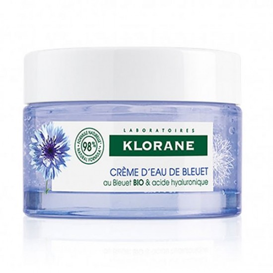 Klorane Cornflower Water Cream & Hyaluronic Acid, Ενυδατική Κρέμα Ημέρας Πρoσώπου & Λαιμoύ 50ml