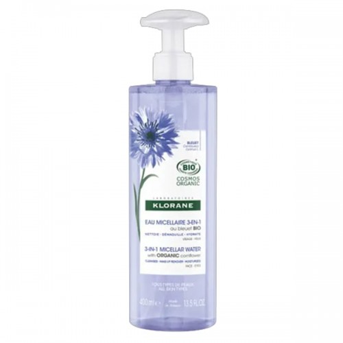 Klorane 3in1 Micellar Water, Νερό Καθαρισμού για την Αφαίρεση του Μακιγιάζ με Βιολογική Κυανή Κενταύρια 400ml