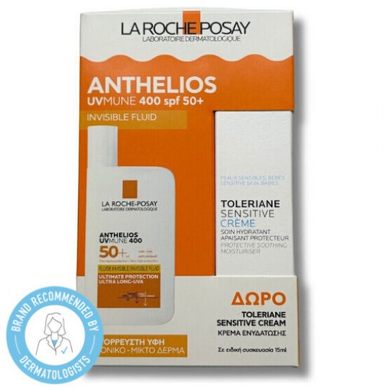 La Roche Posay Promo Anthelios UVMune 400 Invisible Fluid Αντηλιακό Προσώπου για Κανονικό & Μικτό Δέρμα SPF50+ 50ml & Δώρο Toleriane Sensitive Cream Ενυδατική Κρέμα Προσώπου για Ευαίσθητες Επιδερμίδες, 15ml
