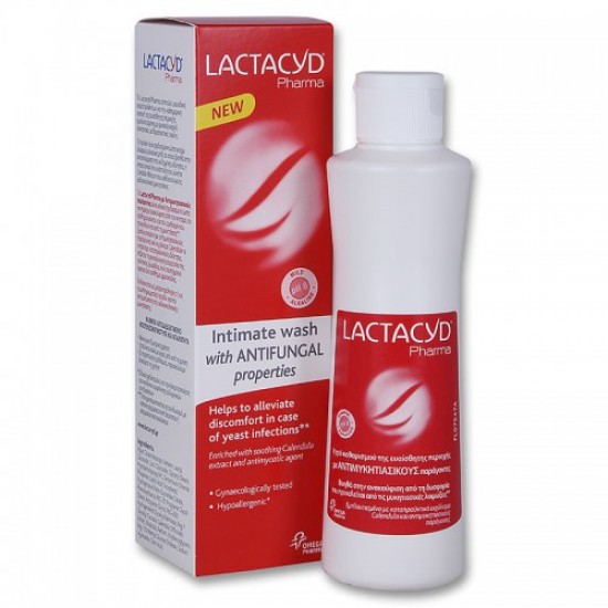 Lactacyd Pharma Intimate Wash with Antifungal propertries, Υγρό Καθαρισμού Ευαίσθητης Περιοχής με Αντιμυκητιασικούς Παράγοντες 250ml
