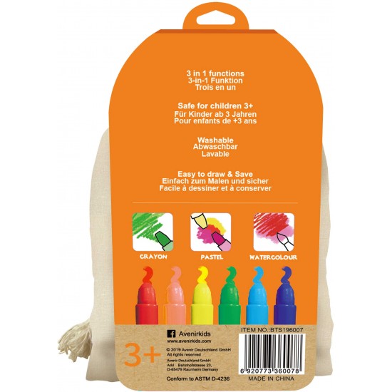 Avenir Silky Crayon 6 Colours, 6 Πολύχρωμες Κηρομπογιές 