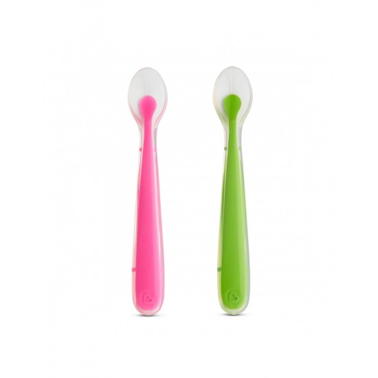 Munchkin Gentle Silicone Spoons 4m+, Κουταλάκια Σιλικόνης Χρώμα Ροζ & Πράσινο 2 Τεμάχια