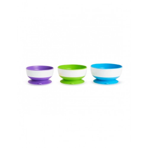 Munchkin Stay Put Suction Bowls 6m+, Μπολ με Βάση Βεντούζα, Χρώμα Μωβ & Πράσινο & Μπλε 3 Τεμάχια