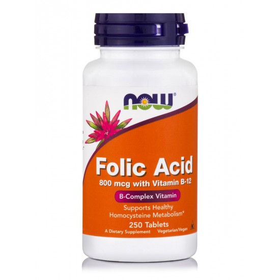 Now Foods Folic Acid 800mcg With Vitamin B-12, Συμπλήρωμα Διατροφής 250 Ταμπλέτες Now Foods Folic Acid 800mcg With Vitamin B-12, Συμπλήρωμα Διατροφής 250 Ταμπλέτες