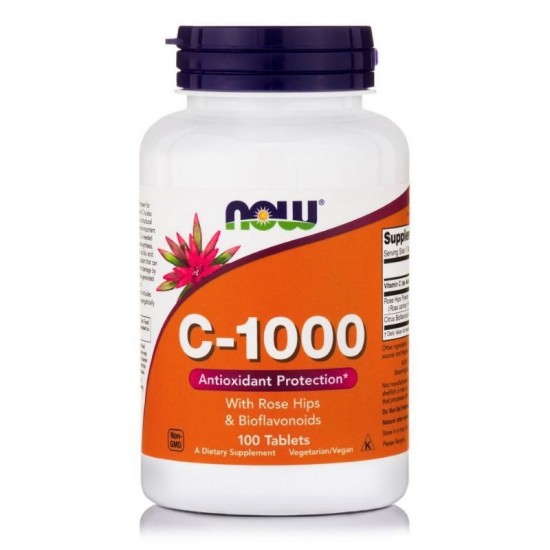 Now Foods Vit C 1000 mg, w/ Rose Hips & Bioflavonoids Ενίσχυση Ανοσοποιητικού 100 Tabs