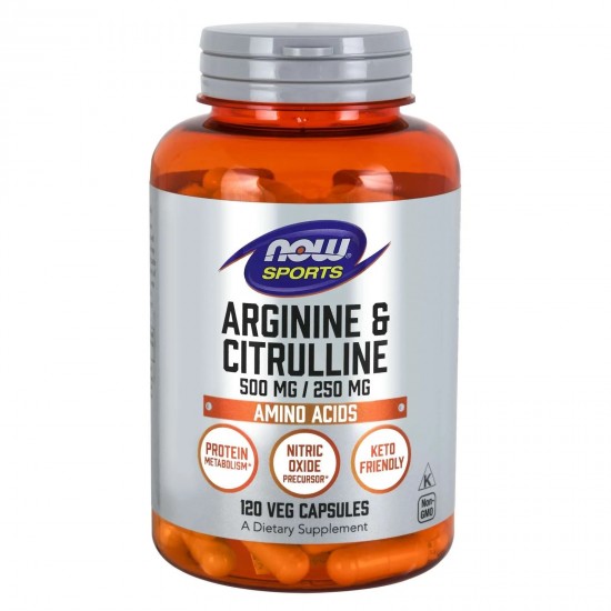 Now Foods Arginine & Citruline 500/250mg, Συμπλήρωμα Διατροφής Για την Αύξηση της αθλητικής απόδοσης και της αντοχής 120 Κάψουλες