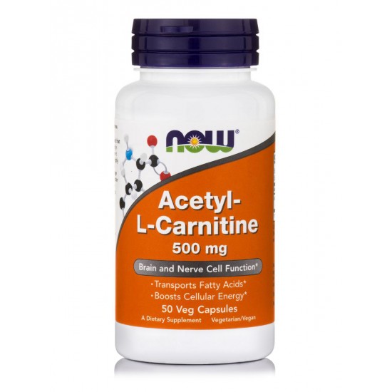 Now Foods Acetyl L-Carnitine 500mg, Συμπλήρωμα Διατροφής 50 Φυτικές Κάψουλες Για την καλή Λειτουργία του Εγκεφάλου και του Νευρικού Συστήματος