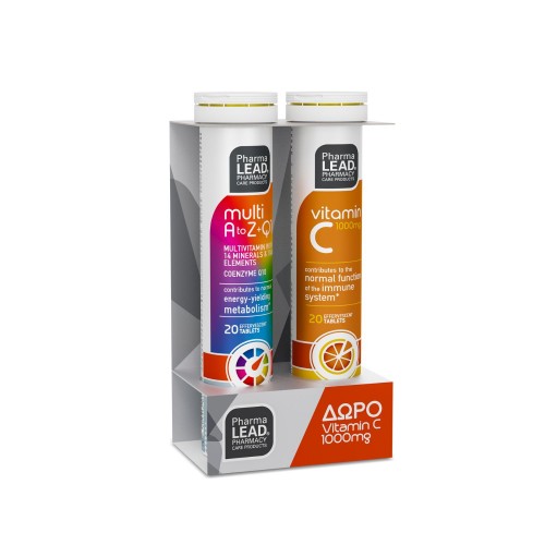 Pharmalead Promo  Multi A to Z+ Q10 & Vitamin C 1000mg Πολυβιταμίνες & Βιταμίνη C, που Χαρίζει Ενέργεια, Τόνωση & Ευεξία στον Οργανισμό  (1+1 ΔΩΡΟ) 20 & 20 Αναβράζουσες Ταμπλέτες