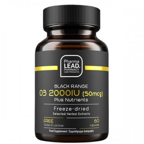 Pharmlalead Black Range D3 2000IU (50mcg) Plus Nutrients, Συμβάλλει στη Διατήρηση της Φυσιολογικής Κατάστασης των Οστών 60caps