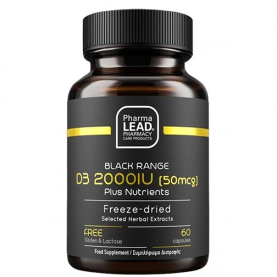 Pharmlalead Black Range D3 2000IU (50mcg) Plus Nutrients, Συμβάλλει στη Διατήρηση της Φυσιολογικής Κατάστασης των Οστών 60caps