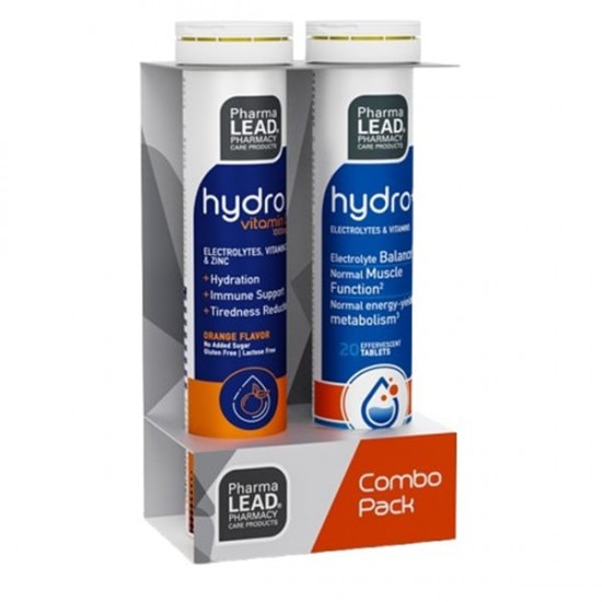 Pharmalead Promo Hydro Vitamin C & Hdro Για Άμεση Ενυδάτωση, Εξισορρόπηση, Ενέργεια, Φυσιολογική Λειτουργία των Μυών & του Νευρικού Συστήματος (1+1 ΔΩΡΟ) 20 & 20 Αναβράζουσες Ταμπλέτες
