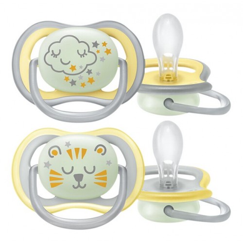 Avent Ultra Air Nighttime Ορθοδοντικές Πιπίλες Νύχτας 18+m Χρώμα Γκρι & Κίτρινο 2 Tεμάχια SCF376/01 Avent Ultra Air Nighttime Ορθοδοντικές Πιπίλες Νύχτας 18+m Χρώμα Γκρι & Κίτρινο 2 Tεμάχια SCF376/01
