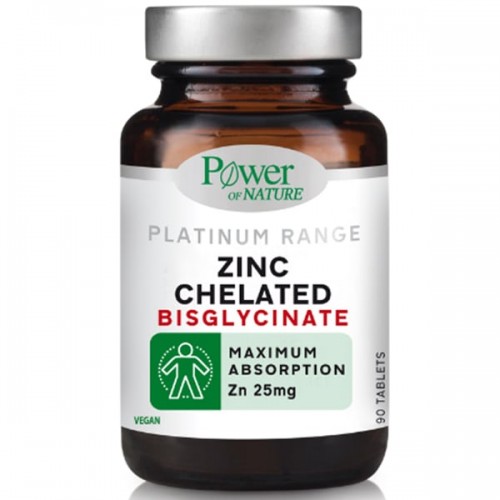 Power of Nature Platinum Range Zinc Chelated Bisglycinate Zn 25mg, Συμβάλλει στη Στήριξη του Ανοσοποιητικού Συστήματος 90 tablets