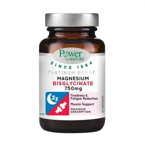 Power of Nature Platinum Range Magnesium Bisglycinate 750mg, Συμβάλλει στη Φυσιολογική Σύνθεση των Πρωτεϊνών & Λειτουργία των Μυών 60caps