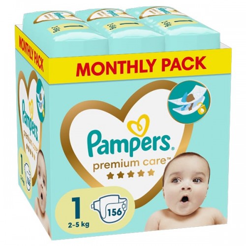 Pampers Premium Care No1 2-5kg Πάνες 156τεμ (Monthly Pack)