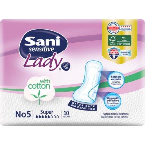 Sani Lady Sensitive Discreet Super Επιθέματα Ελαφριάς Ακράτειας, 10 Τεμάχια