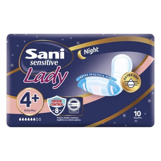 Sani Sensitive Lady Extra Plus Night No4+ Σερβιέτες Ακράτειας με Βαμβάκι 10τμχ 
