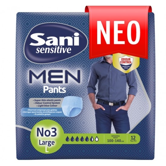 Sani Sensitive Men Pants No3 Large Ελαστικά Εσώρουχα Ακράτειας 12 Τεμάχια