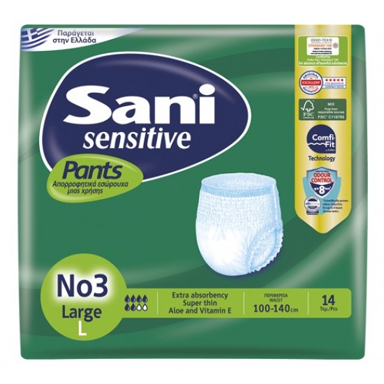 Sani Sensitive Pants No3 Large Ελαστικά Εσώρουχα Ακράτειας 14 Τεμάχια