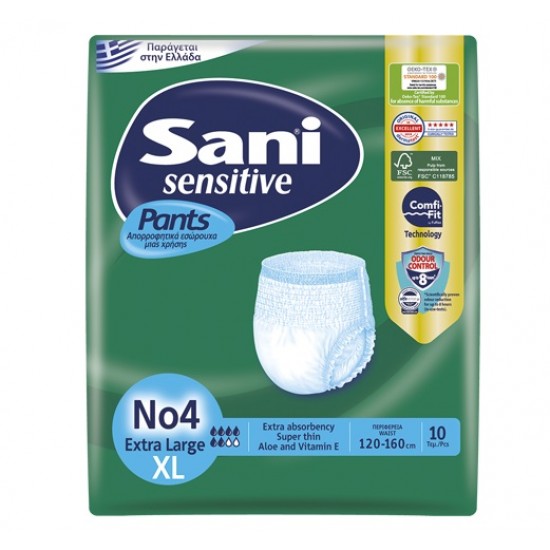 Sani Sensitive Pants No4 Extra Large Ελαστικά Εσώρουχα Ακράτειας 10 Τεμάχια