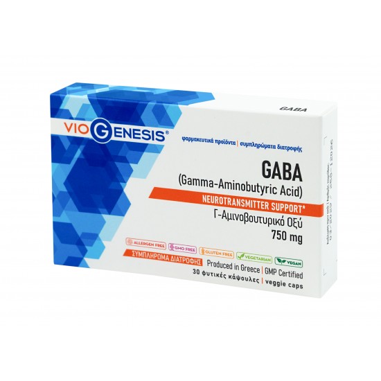Viogenesis GABA Αμινοξύ Γ-αμινοβουτυρικό Οξύ 750mg 60 Κάψουλες 