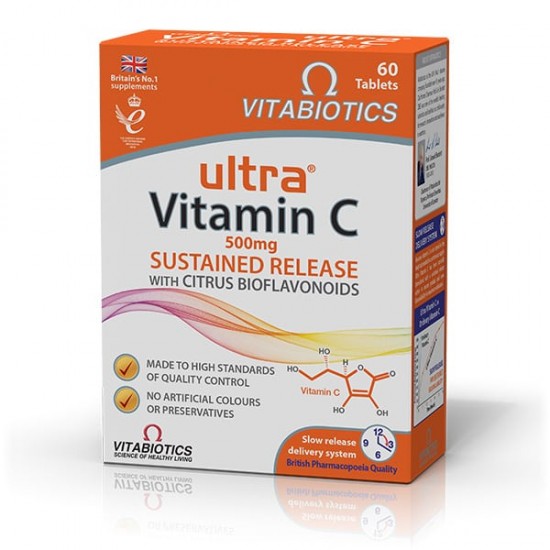 Vitabiotics Ultra Vitamin C 500mg Βραδείας Αποδέσμευσης, με Βιοβλανοειδή Εσπεριδοειδών 60 Δισκία