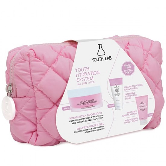 Youth Lab. Youth Hydration System Promo Hydro Cloud Oil-Free Water Gel Ενυδατικό Κρεμοτζέλ Προσώπου 50ml & Thirst Relief Mask Μάσκα Εντατικής Ενυδάτωσης 50ml & Hand Cream Ενυδατική Κρέμα Χεριών 50ml & Νεσεσέρ