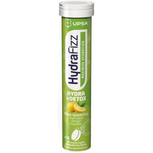 Upsa Hydrafizz Ηλεκτρολύτες Hydra + Detox Γεύση Λεμόνι 16 Αναβράζοντα Δισκία