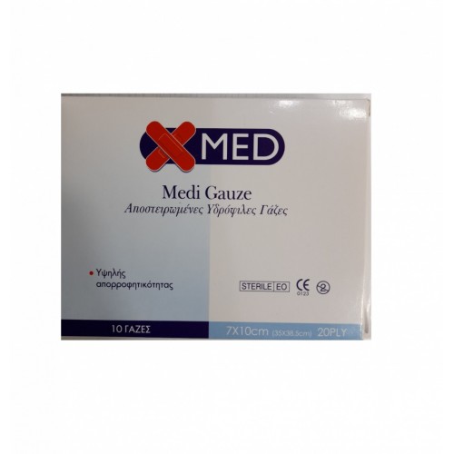 X-Med Medi Gauze Αποστειρωμένες Υδρόφιλες Γάζες 35x38,5cm 20ply 10 Τεμάχια