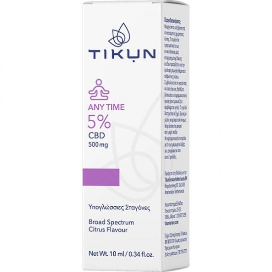Ticun Any Time 5% CBD 500mg Υπογλώσσιες Σταγόνες Ελαίου Κάνναβης, Γεύση Κίτρο 10ml