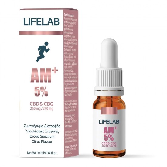 Lifelab AM+ 5% CBD & CBG 250mg/250mg, Υπογλώσσιες Σταγόνες 10ml