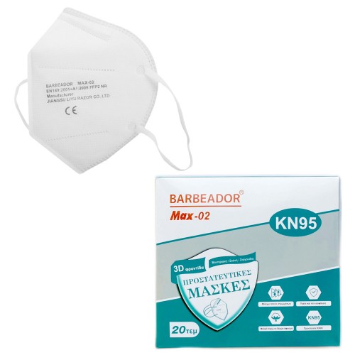 Barbeador Max 02 Μάσκα Υψηλής Προστασίας KN95 Λευκό Χρώμα 20τμχ