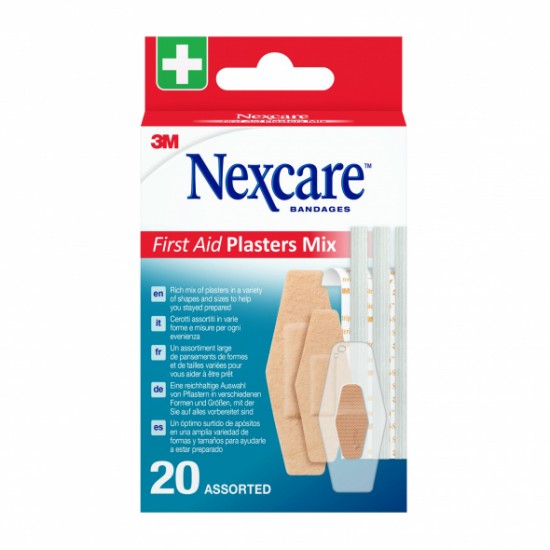 Nexcare First Aid Plasters Mix, Πρώτες Βοήθειες για Σύγκλειση Τραυμάτων 20 Τεμάχια