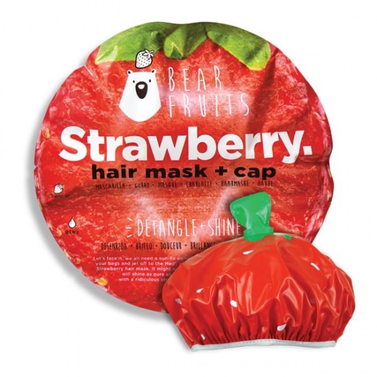 Bear Fruits Strawberry Μάσκα Μαλλιών για Ευκολοχτένιστα & Λαμπερά Μαλλιά 20ml & Σκουφάκι Φράουλα  1 Τεμάχιο 