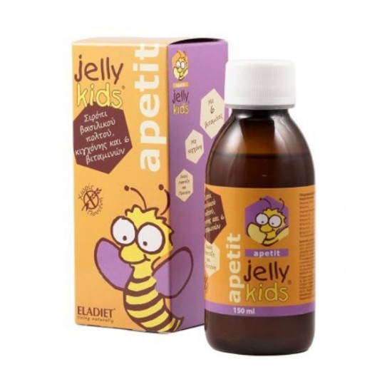 Eladiet Jelly Kids Apetit Σιρόπι Βασιλικού Πολτού & Βιταμινών, Αύξηση της Όρεξης & Ενίσχυση Ανοσοποιητικού, Γεύση Φράουλα 150ml