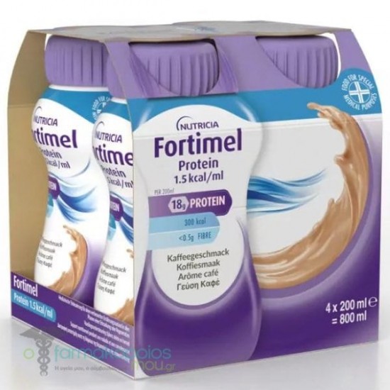 Nutricia Fortimel 18g Protein 1.5 kcal /ml Υπερπρωτεϊνικό Ρόφημα Με Γεύση Καφέ 4X200ml