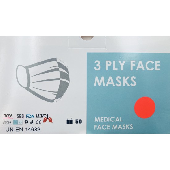 Medical Face Masks Type IIR, 3ply Μάσκες Χειρουργικές Προσώπου με Λάστιχο, Χρώμα Πορτοκαλί 50 Τεμάχια
