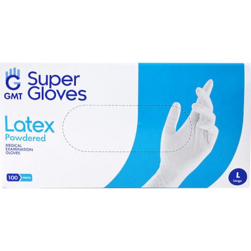 GMT Super Gloves Ιατρικά Γάντια Latex Λευκά Χωρίς Πούδρα Large 100τμχ