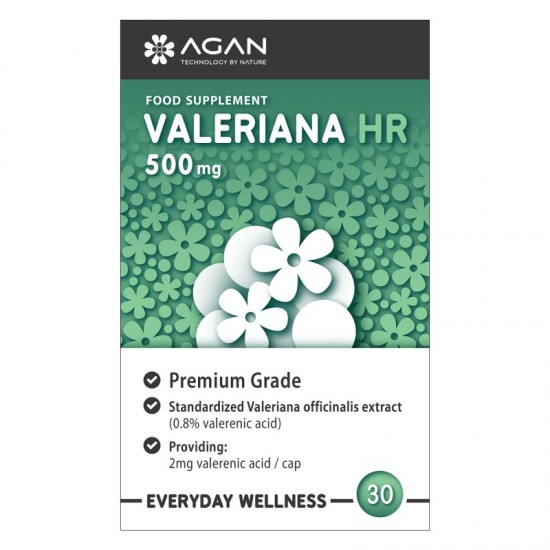 Agan Valeriana HR 500mg Συμπλήρωμα Διατροφής με Εκχύλισμα Βαλεριάνας Υψηλής Τιτλοδότησης 30 Φυτικές Κάψουλες
