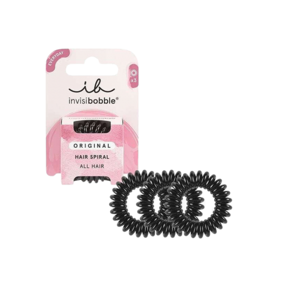 Invisibobble Everyday Original Hair Spiral True Black, Μαύρα Λαστιχάκια Μαλλιών 3 Τεμάχια