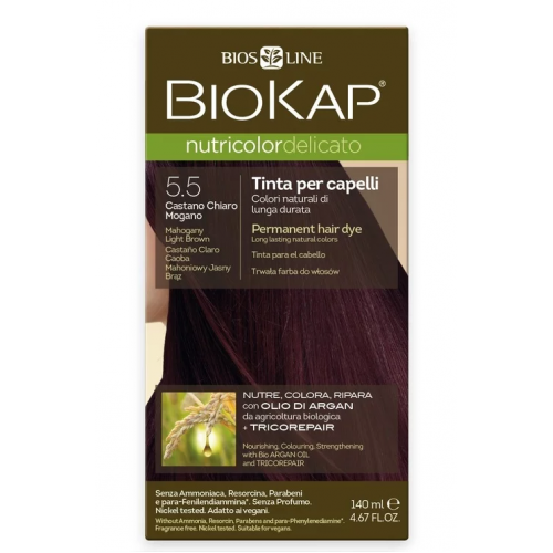 Biokap N5.5 Mahogany Light Brown, Βαφή Μαλλιών Χρώμα Φυσικό Καστανό Ανοιχτό Ακαζού 140ml
