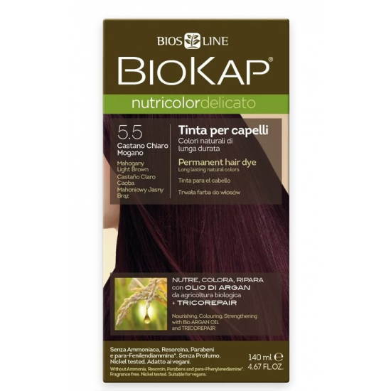 Biokap N5.5 Mahogany Light Brown, Βαφή Μαλλιών Χρώμα Φυσικό Καστανό Ανοιχτό Ακαζού 140ml Biokap N5.5 Mahogany Light Brown, Βαφή Μαλλιών Χρώμα Φυσικό Καστανό Ανοιχτό Ακαζού 140ml